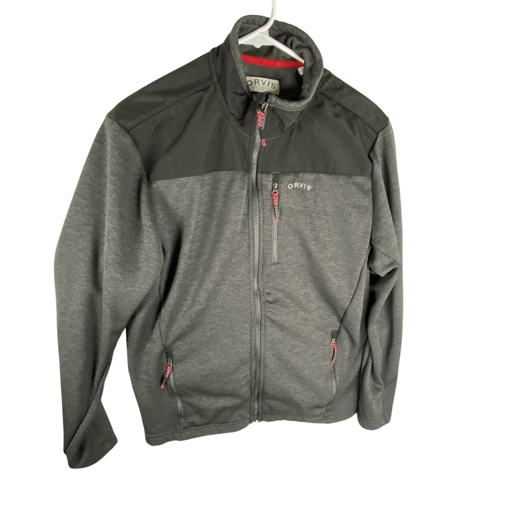 Orvis Classic Jacket Mens Medium Gray Full Zip Fleece Outdoor Windbreaker